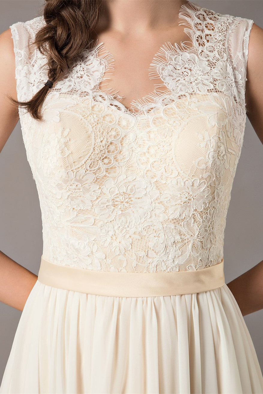 Champagne Lace Chiffon Wedding Dress BM bride