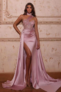 Mermaid Evening Dress with High Neck Split Beads and Ruffles BM bride