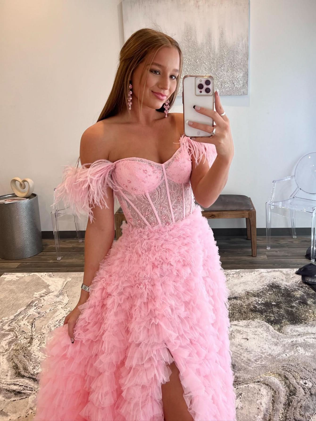 Sweet A-Line Sweetheart Tiered Tulle Long Prom Dress with Slit BM bride