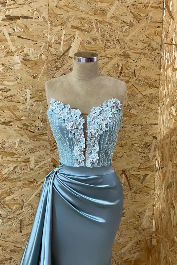 Sleeveless Appliques Mermaid Evening Dress with Split BM bride