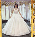 High Neck Jewel Long Sleeve Wedding Dress with Lace Appliques BM bride