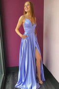 Spaghetti-Straps Split Long Prom Dress BM bride