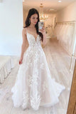 Spaghetti Strap A-Line Tulle Lace Wedding Dress BM bride