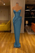 Chic Yellow Strapless Deep V Neck Sleeveless Mermaid Prom Dress With Pleated