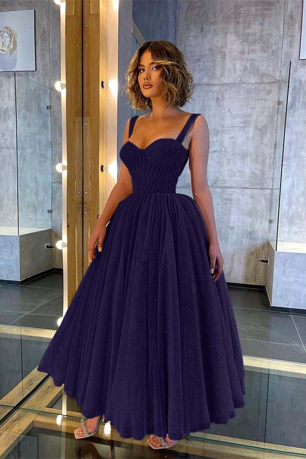 Chic Glittering Straps Sweetheart Sleeveless A Line Prom Dress With Sequins BMBRIDE