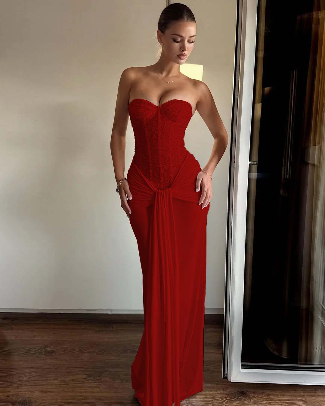 Strapless Sweetheart Sleeveless Long Mermaid Prom Dress With Pleated BMBRIDE