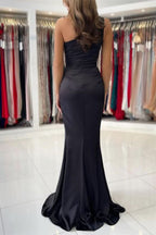 Black One-Shoulder Sleeveless Mermaid Prom Dress with Split BM bride