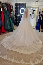 Gorgeous White A-Line V-Neck Lace Wedding Dress with Long Sleeves BM bride