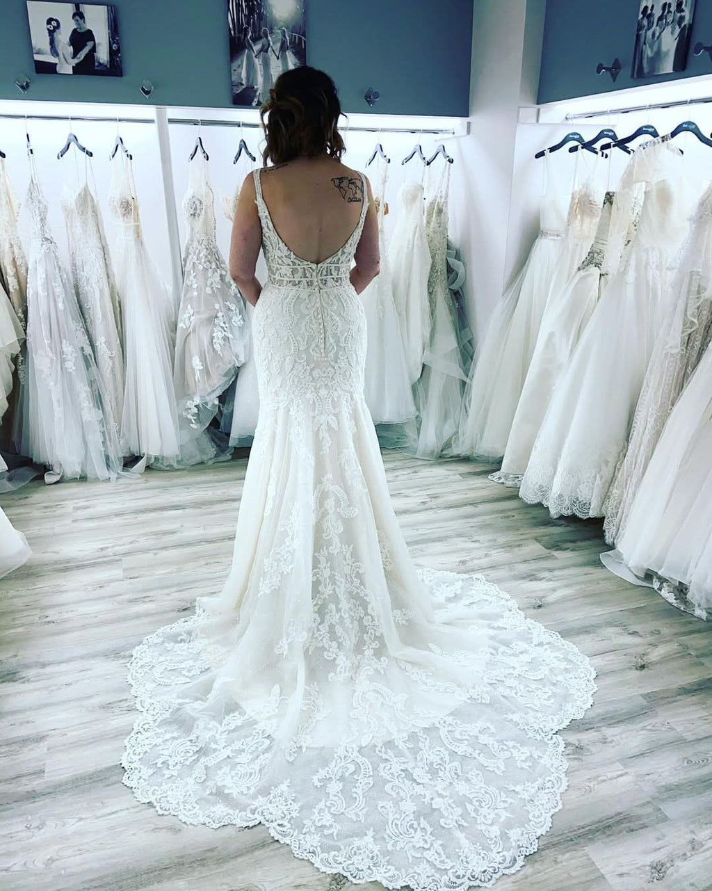 Classy Mermaid Wedding Dress Sweetheart Spaghetti Straps Lace Appliques Floor-length BM bride