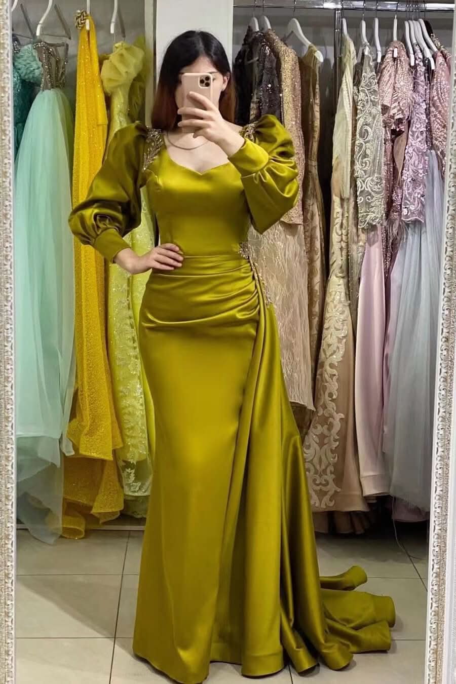 Online Long Sleeve Mermaid Sweetheart Evening Dress with Beading BM bride