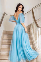 Chic Tulle Spaghetti Strap Deep V Neck Boho Prom Dress A Line With Sequins