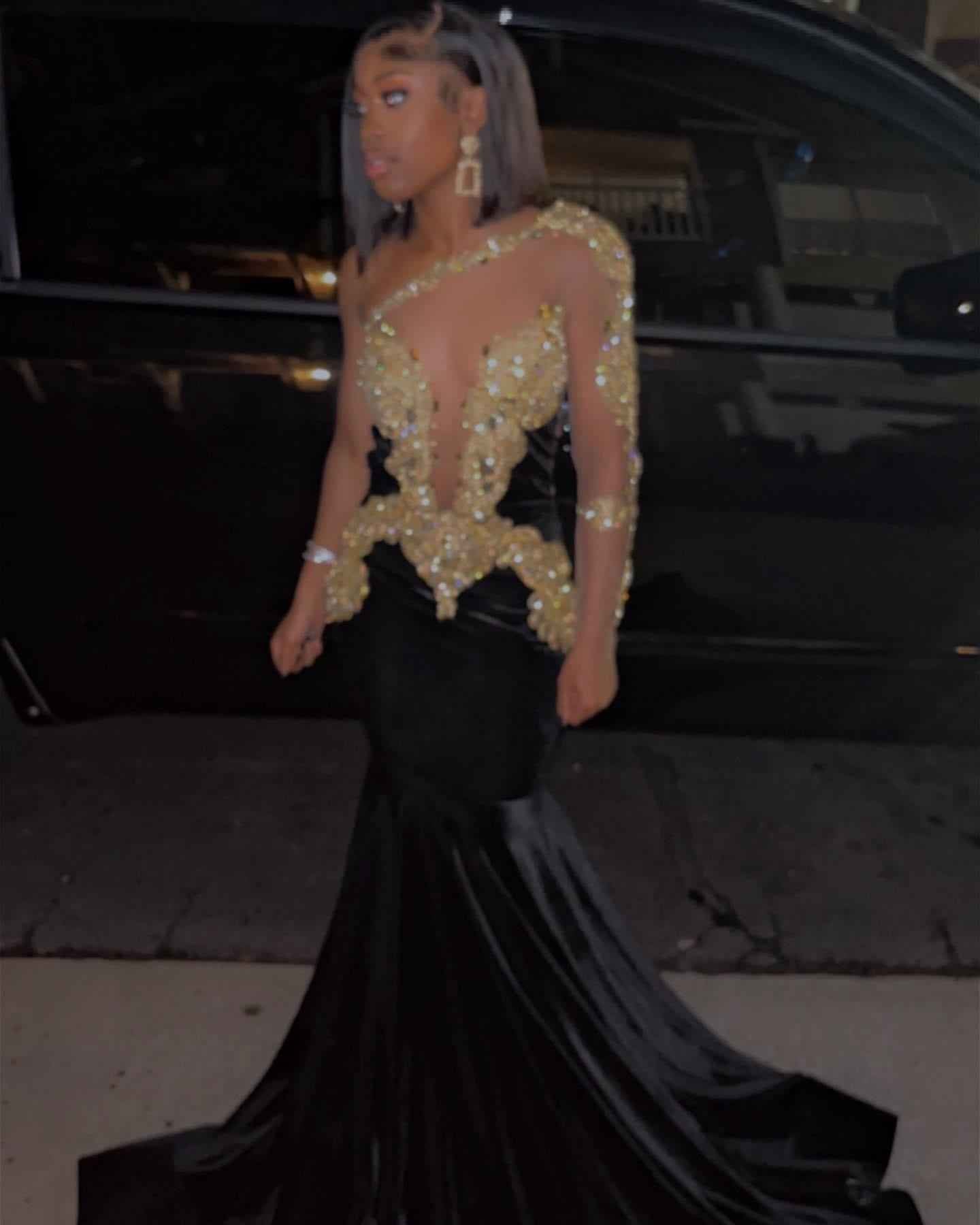 Black Sexy Elegant Embroidery One Shoulder Mermaid Long Prom Dress