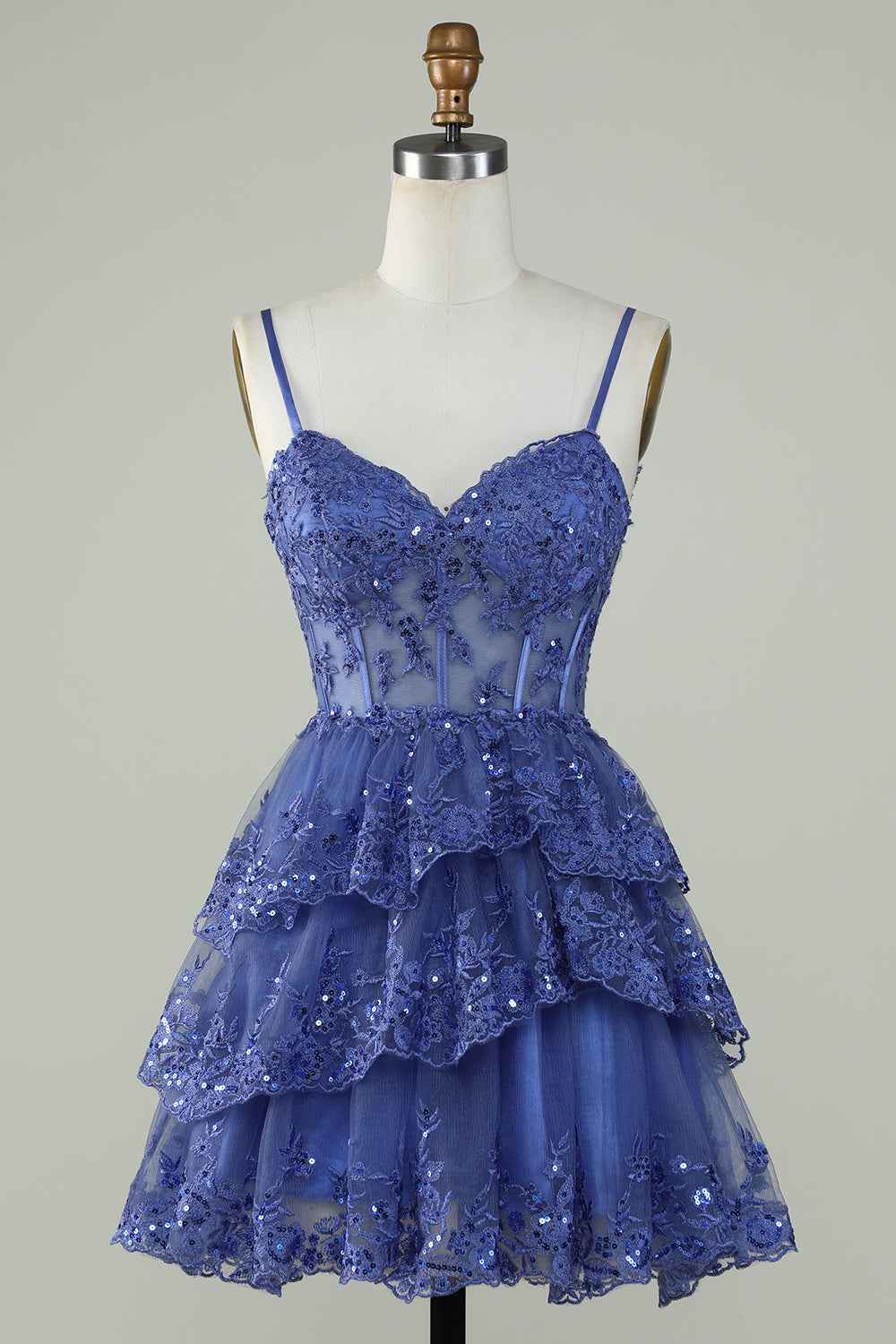 Sparkly Pink Corset Top Spaghetti Straps A-Line Lace Short Homecoming Dress Bmbride