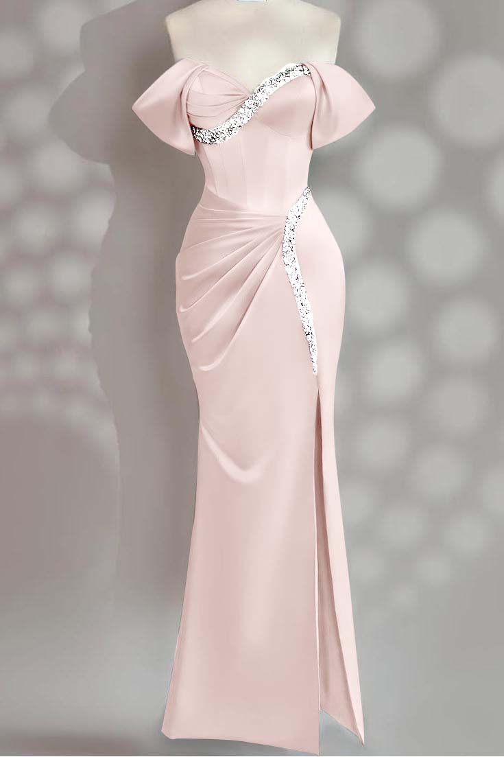 Sleeveless Off the Shoulder Long Mermaid Prom Dress With Beading BMBRIDE