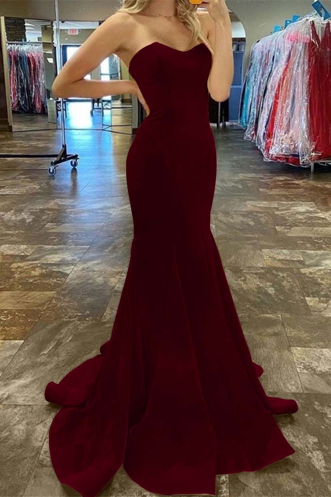 Charming Yellow Strapless Sleeveless Sweetheart Mermaid Long Prom Dress BMBRIDE