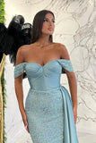 Stunning Off-the-Shoulder Sweetheart Sequined Mermaid Prom Dress with Ruffle BM bride