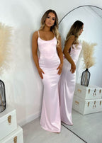 Light Pink Backless Long Sleeveless Halter Prom Dress BM bride
