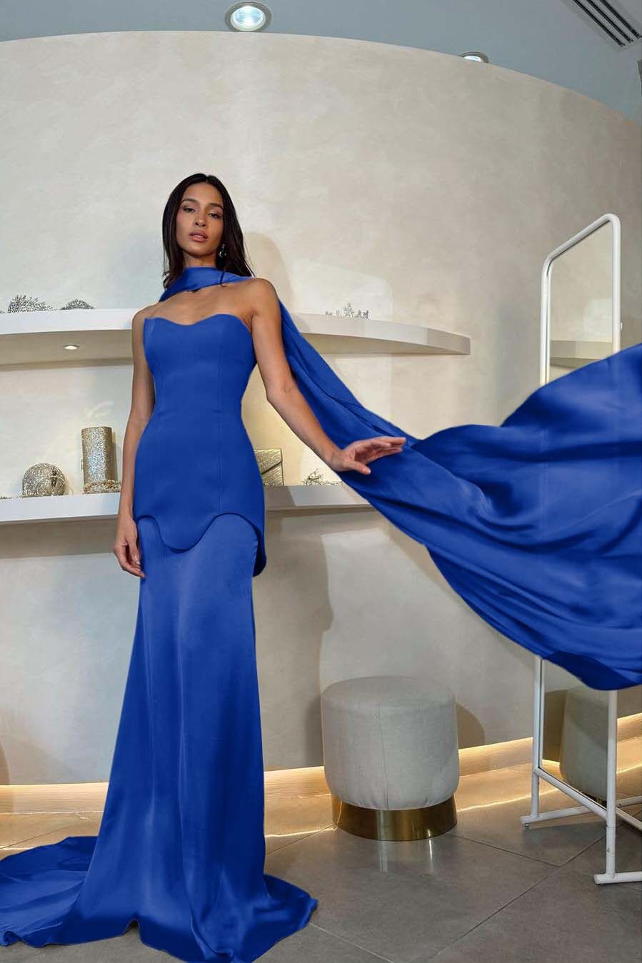 Halter Sleeveless Strapless Long Mermaid Prom Dress With Pleated