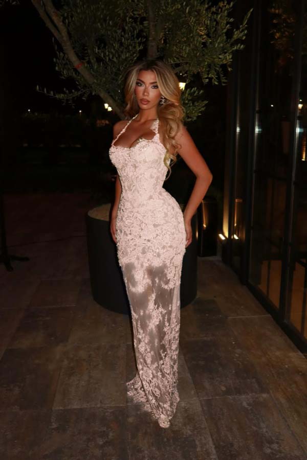 Halter Sleeveless Long Mermaid Prom Dress With Lace Embroidery BMBRIDE