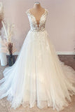 Sweetheart Floral Lace Floor-Length A-Line Wedding Dress with Tulle Ruffles BM bride