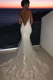 Spaghetti Strap Mermaid Lace Wedding Dress with Appliques BM bride