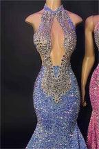 Beaded Sequins High Halter Neck Sleeveless Mermaid Prom Dress With Appliques