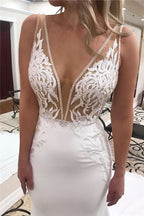 Glamorous Sleeveless V-Neck Mermaid Wedding Dress with Lace Appliques BM bride