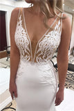 Glamorous Sleeveless V-Neck Mermaid Wedding Dress with Lace Appliques BM bride