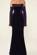 Purple Strapless Mermaid Long Prom Dress With Detachable Sleeves