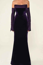 Purple Strapless Mermaid Long Prom Dress With Detachable Sleeves