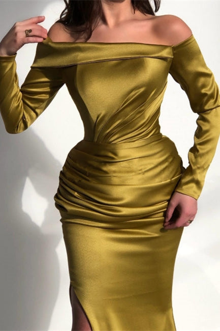 Off the Shoulder Long Sleeves Mermaid Prom Dress Court With Split BMBRIDE