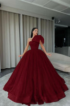Orange One-Shoulder Ball Gown Evening Dress with Sequins BM bride