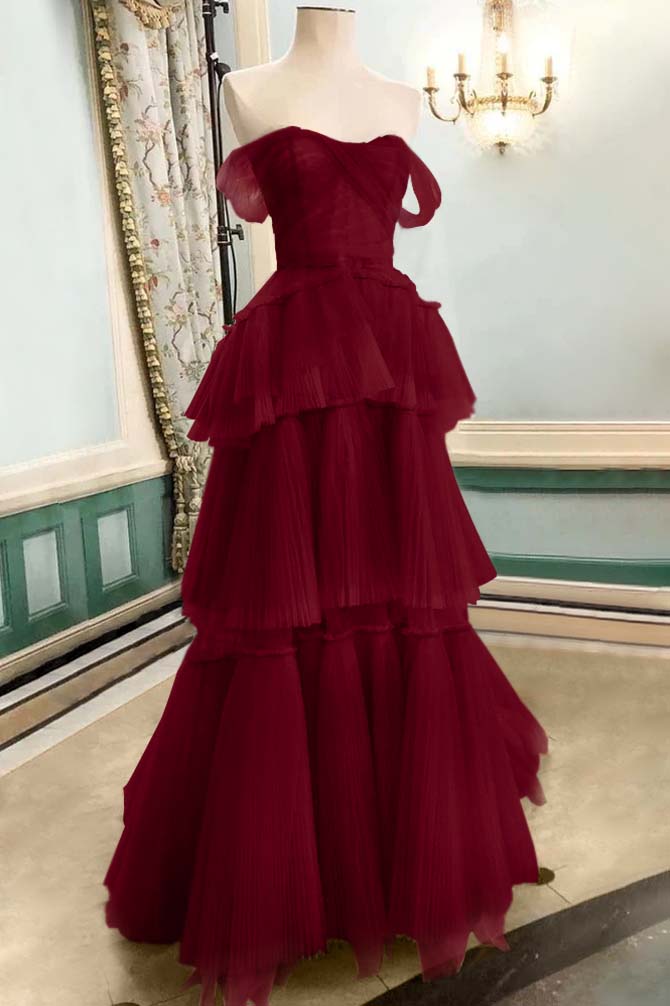 Strapless Off the Shoulder Sleeveless Long Prom Dress With Tulle BMBRIDE
