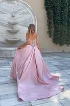 Off the Shoulder Strapless Sleeveless Ball Gown Long Prom Dress With Split