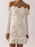 Off the Shoulder Long Sleeves Short Prom Dress With Appliques BMBRIDE