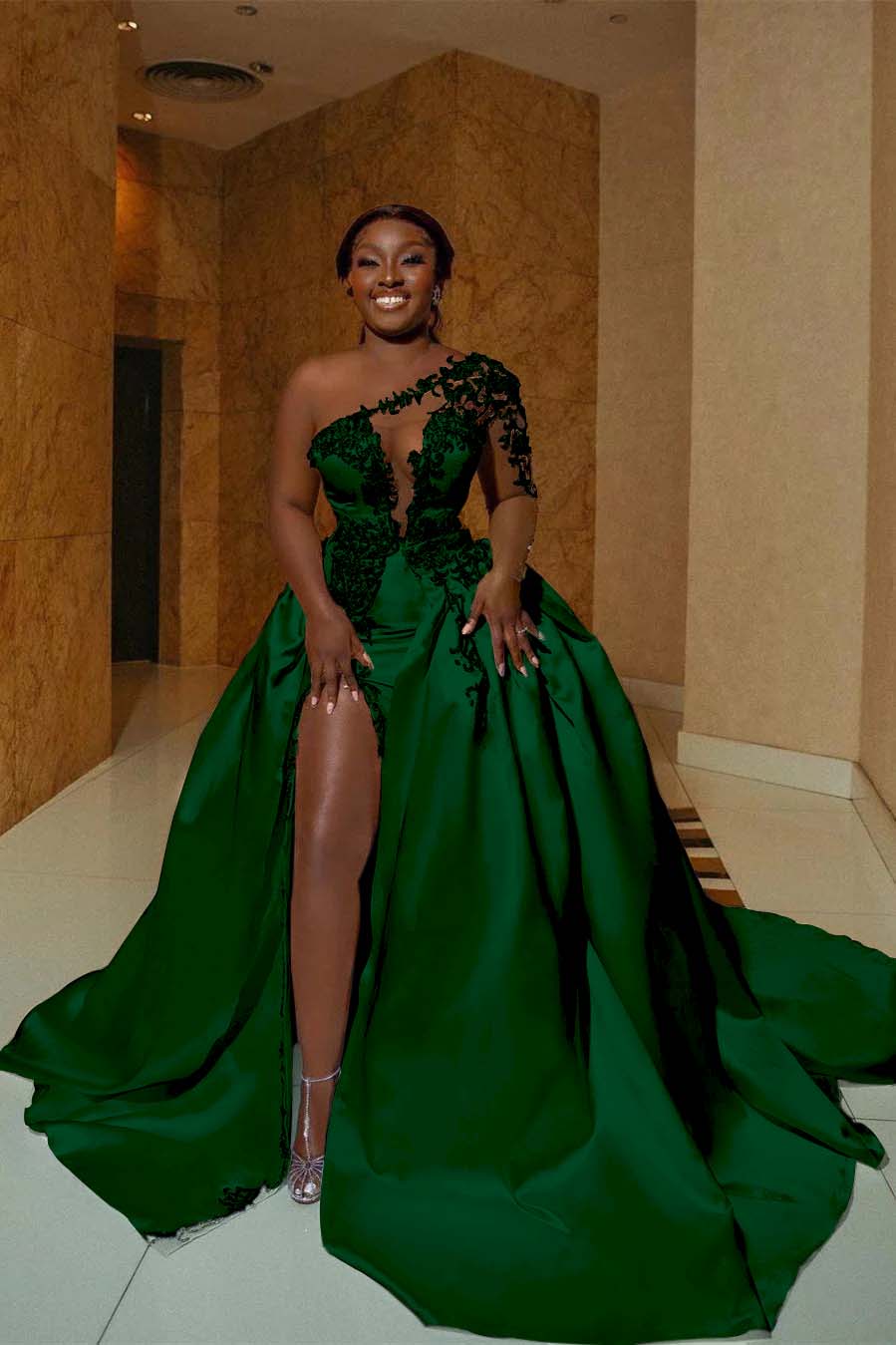 One Shoulder Sleeveless Long Split Prom Dress With Appliques BMBRIDE