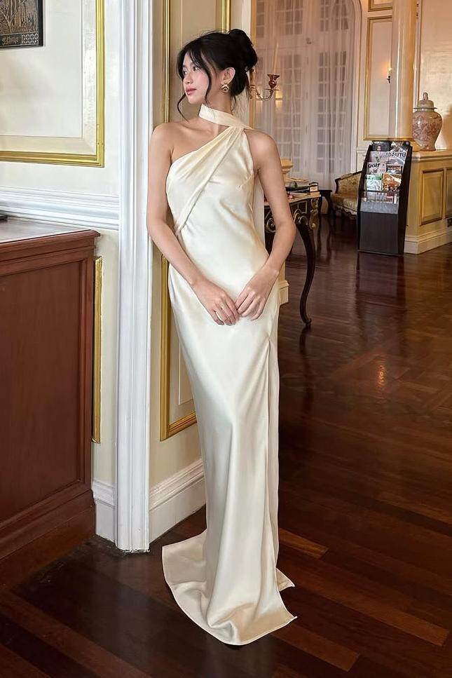 Halter Sleeveless Backless Long Mermaid Prom Dress With Pleated