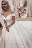Luxury Off Shoulder A-Line Lace Wedding Gown with Opulent Design BM bride