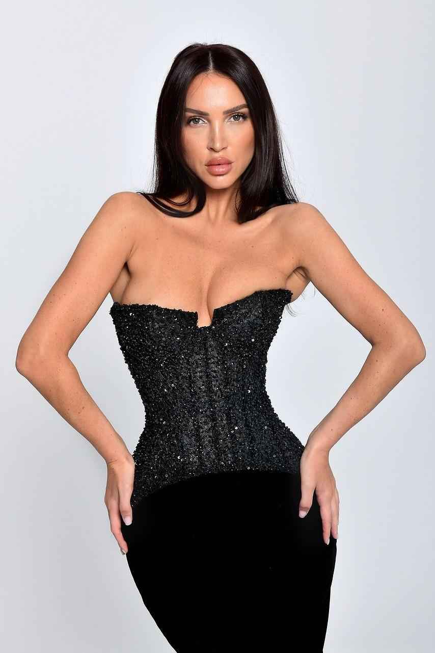 Black Strapless Sleeveless Long Mermaid Prom Dress With Sequins