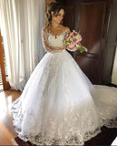 Sweetheart Backless Tulle Wedding Dress Long Sleeves With Appliques Lace BM bride