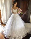 Princess Tulle Long Sleeve Wedding Dress with Appliques BM bride