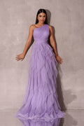 Chic One Shoulder Sleeveless Long Prom Dress With Tulle Ruffle