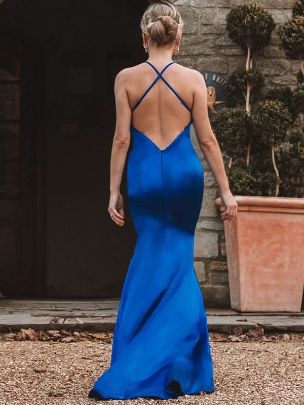 Royal Blue V-Neck Mermaid Prom Dress BM bride