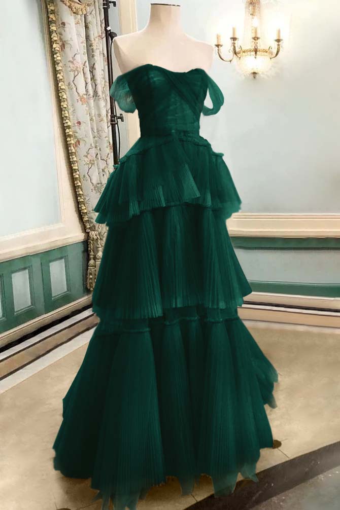 Strapless Off the Shoulder Sleeveless Long Prom Dress With Tulle BMBRIDE