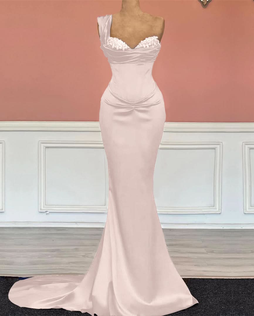 Royal Blue One-Shoulder Long Sweetheart Mermaid Prom Dress with Sequins BM bride