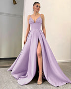 Lavender Spaghetti-Straps Sequins A-Line Evening Dress with Split BM bride