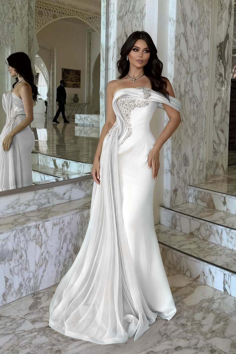 One Shoulder Sleeveless Long Mermaid Prom Dress With Beading BMBRIDE