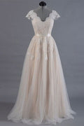 Short Sleeve Lace Long Wedding Dress BM bride