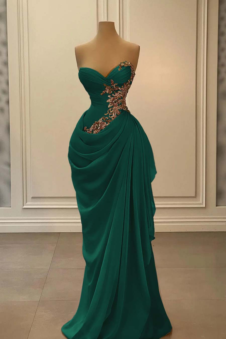 Strapless Sleeveless Long Mermaid Prom Dress With Appliques BMBRIDE