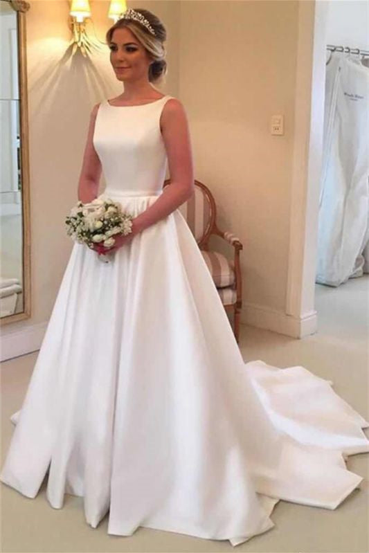 Chic Sleeveless Satin Princess Wedding Dress with Open Back BM bride